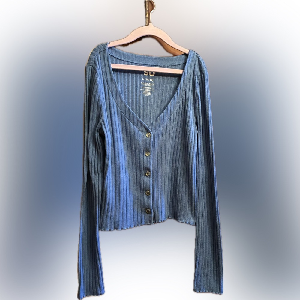 SO Navy Ribbed Knit Cardigan